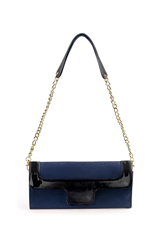 Navy blue and gloss black women's dress clutch, for weddings, ceremonies, cocktails and parties. Top view - Florence KOOIJMAN